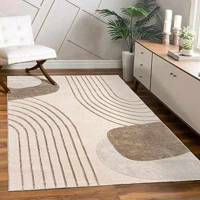 Image of Area Rugs Livingroom Short Pile Large Rug Bedroom Floral Pattern Rainbow Geometric Pattern, Size:80x300 cm, Colour:Beige 2