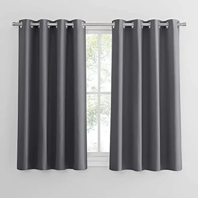 Image of PONY DANCE Grey Blackout Curtains 54 Inch Drop for Bedroom Eyelet Thermal &amp; Drapes Short Window Treatment Living Room/Kitchen, 2 Panels, W52 X L54, Gray