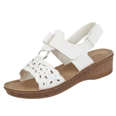 Image of Jo &amp; Joe Ladies Faux Leather T Bar Diamante Lightweight Sandals White UK 5