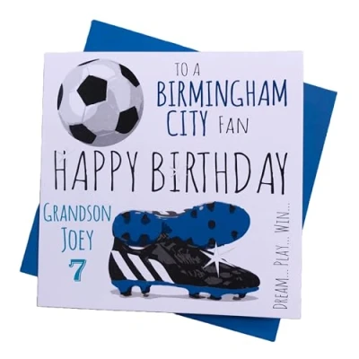 Image of WHITE COTTON CARDS PERSONALISED Birmingham City FC Football Club Fan Birthday Card (91 PER)