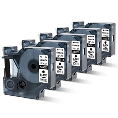 Image of Oozmas a45013 Compatible with Dymo Label Tape Replacement for D1 45013 12mm x 7m Black on White, LabelManager 160 210D 360D 420P 450D 500TS, 5 Pack