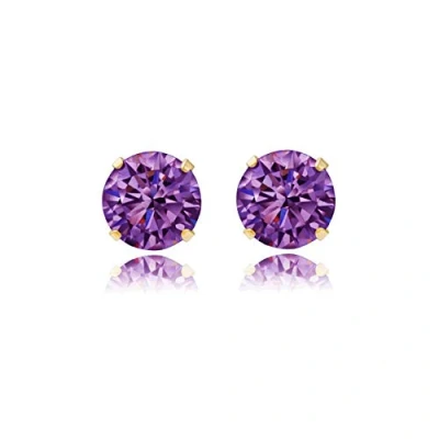 Image of 9ct yellow gold 5mm round Amethyst crystal Andralok stud earrings/Gift box
