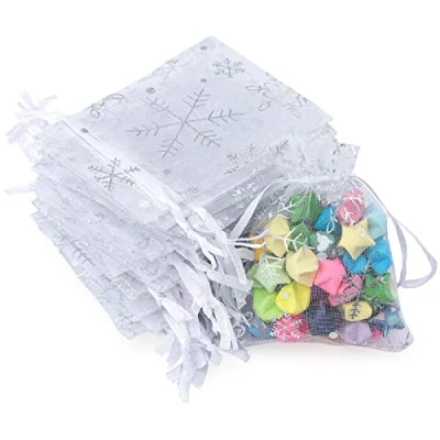 Image of Snowflake Organza Bags for Christmas,100 PCS White Gift Bags,2.7&#039;&#039; x 3.5&#039;&#039; Pouches with Drawstring Christmas,Wedding Favour Jewelry Pouch