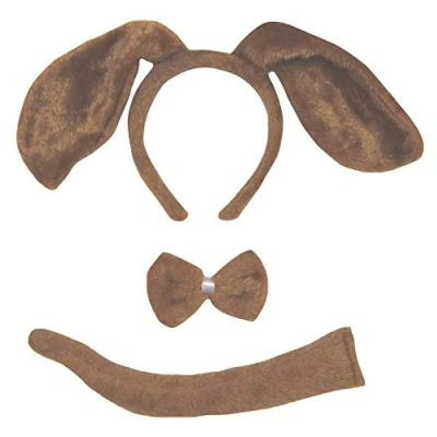 Image of Petitebelle Long Ear Dog Headband Bowtie Tail 3pc Costume (Brown, One Size)