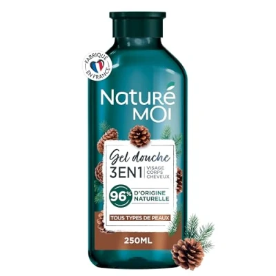 Image of Naturé Moi 3 in 1 shower gel face, body, hair moisturises and nourishes all skin types organic maritime pine 96% natural origin biodegradable formula 250 ml Made France