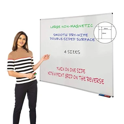 Image of Wonderwall Drywipe Non Magnetic Whiteboard Supplied with Fixings &amp; Pen Tray (120x120 cm) Value Double Sided Board feint Grid on Reverse to aid Writing