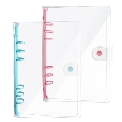 Image of DY.2ten 2 Pack A6 Soft PVC 6 Ring Binder Cover, Clear Budget Binder, Hole Planner Milk Yellow Green Round Cover for Refillable Notebook