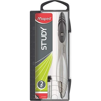 Image of Maped Study Mechanical Compass + Pencil Case Metal School Box Grey