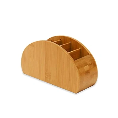 Image of OSCO Bamboo Remote Organiser 5 Compartments Office Tidy TV Control Storage Pen Holder Makeup sorter Cosmetics Display H11.9 x W22.3 D8.2 cm