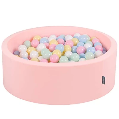 Image of KiddyMoon 90X30cm/300 Balls ∅ 7Cm / 2.75In Baby Foam Ball Pit Certified Made In EU, Pink:Pastel Blue/Pastel Yellow/White/Mint/Light Pink