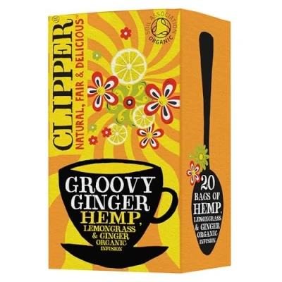 Image of Clipper Organic Groovy Ginger Tea Bags 20 &amp; Hemp Infusions in Envelopes Caffeine Free Teabags Eco Conscious Herbal Natural, Unbleached, Plant Based Biodegradable Sachets