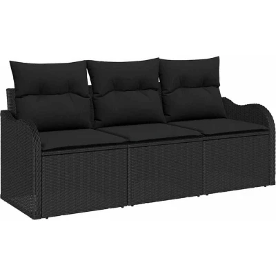 Image of vidaXL 3 Piece Garden Sofa Set with Cushions Black Poly Rattan.
