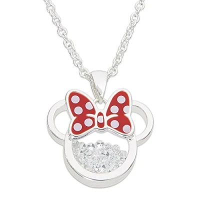 Image of Disney Women and Girls Birthstone Jewelry Minnie Mouse Cubic Zirconia Shaker Pendant Necklace, Silver Plated, 18+2&quot; Extender, M, Crystal