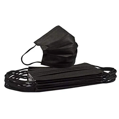 Image of Triplast Black Disposable Masks Pack Of 50 3 Layer Face Covering Suitable for Sensitive Skin, TPBLACK3PLYMASK