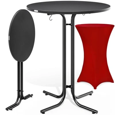 Image of CASARIA® Round Bar Table with Slip Cover 110 High 70cm Diameter Foldable &amp; Easy To Transport Powder Coated Metal Stable Bistro Party Weatherproof Grey Red