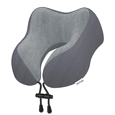 Image of Yomisee Travel Pillow Neck for Airplane Memory Foam Flight Cars, Trains, Home, Offices（Dark Grey）