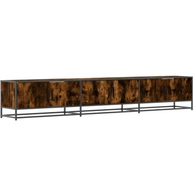 Image of vidaXL TV Cabinet Stand Media Unit Smoked Oak Engineered Wood, 240x35x41cm, with Metal Frame and Ample Storage Compartments
