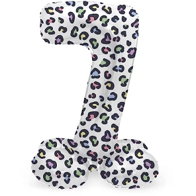Image of Folat 63937 Standing 7 Bright Panther White 72 cm Birthday Decoration Balloon Number No Helium Required, Multicoloured, Standard Size