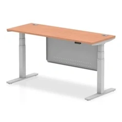 Image of Air 1600x600 Height Adjustable Desk Beech CP Silver Leg Modesty Panel