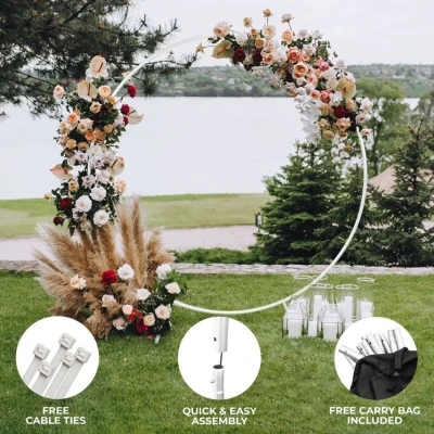 Image of Wedding Moongate Arch White 2m/ 200cm Moon Gate Arbour Round Outdoor Decor Background Flower Balloon Circle Hoop Frame Backdrop Party Decoration Prop Floor Standing Baby Shower Birthday Christening