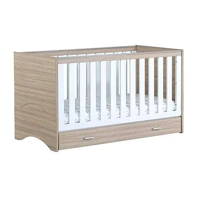 Image of Babymore Veni Cot Bed (With Drawer, White &amp; Oak)