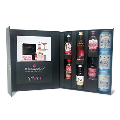 Image of MicroBarBox Pink Gin Heaven Gift Set in a Premium Luxury Box for Her, Women Features 6 Gins &amp; Tonic including Edinburgh, Mermaid, Anno and Gordons