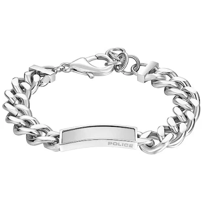 Image of Police Revenge II Mens Stainless Steel Polished Motif Chain 19cm Bracelet