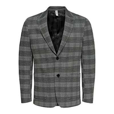 Image of Only &amp; Sons Mens Blazers Herringbone Check Smart Casual Regular Fit Blazer (S, Black)