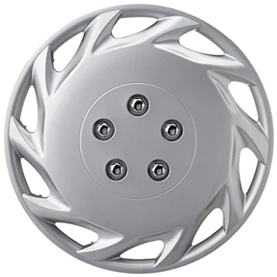 Image of XtremeAuto® 15&#039;&#039; Classic Silver Car Wheel Trim Hub Cap Covers Turbine Style Includes Chrome Valve Caps and Cable Ties …