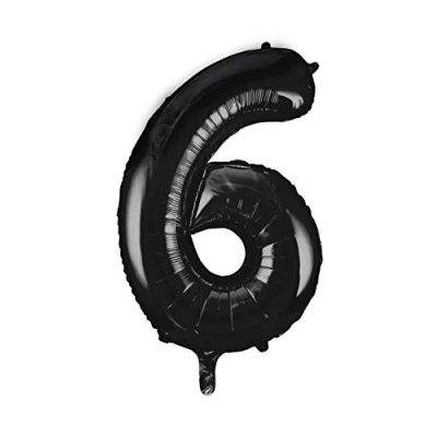 Image of Black Number 6 Shaped Large Foil Balloon (86cm) 1 Piece Perfect for Birthday Parties and Special Events