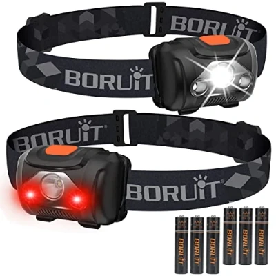 Image of BORUiT 2 Pack LED Head Torch White Red Light Headlamp,4 Modes Headlight IPX4 Waterproof for Kids Adult Running Camping Hiking Hunting Fishing Jogging Gear,AAA Batteries Included