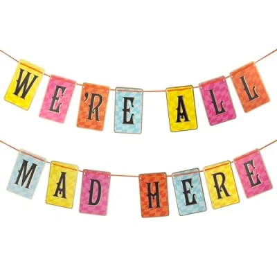 Image of Talking Tables 3m Alice in Wonderland Party Decorations, Mad Hatter Double Sided Garland for Birthday Party, Paper Bunting, Happy Banner Decoration