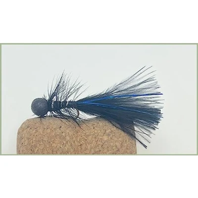 Image of 12 Pack of Booby Black Blue Flash Damsel, Fishing Flies, fly fishing, size 10 hook