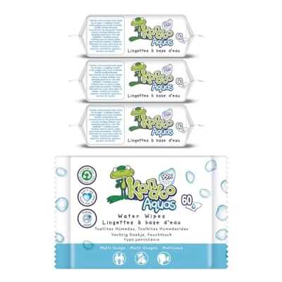 Image of Kandoo Aquas 99 Percent Water Based Flushable Moist Toilet Tissues, 4 x 60 Wipes (Total 240 wipes), Biodegradable, Plastic Free, Training Wet Toddler Wipes, Multipack