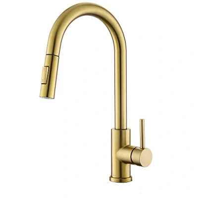 Image of Tohlar Gold Kitchen Tap with Pull Down Sprayer, Modern Stainless Steel Single Handle Out Mixer Tap, Brushed