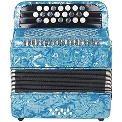 Image of Professional Accordion, 22 Key 8 Bass Piano Button Accordion Musical Instrument, Solid Wood For Beginners Students With Storage Bag,Sky Blue,Serene16