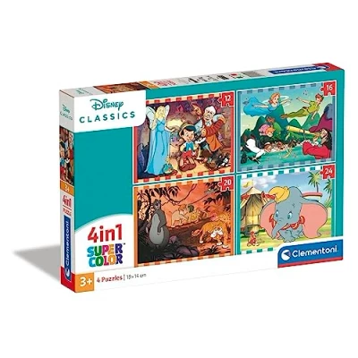 Image of Clementoni 21523 Supercolor Puzzle 4 In 1 Disney Classics 12+16+20+24 Pieces, Jigsaw For Kids Age 3, Cartoon, Made Italy