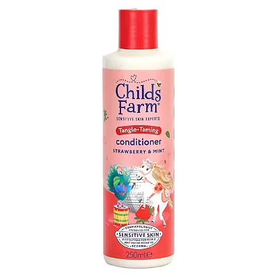 Image of Childs Farm Tangle Taming Conditioner, Straight or Wavy Hair, Gentle, Tear Free, Strawberry and Mint, Kids, Baby, 250ml
