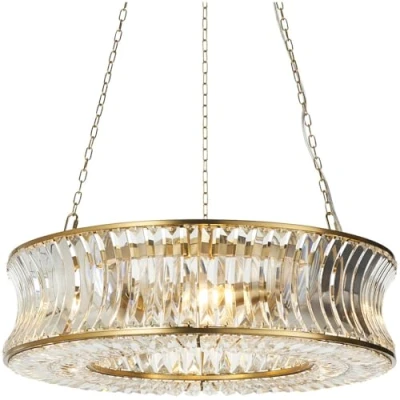 Image of Hanging Ceiling Pendant Light Warm Brass Plate with Crystal and Clear Glass 6 X 6W LED E14