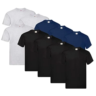 Image of Fruit of the Loom Men&#039;s Original T. T Shirt (Pack 10), 4 x black + 3 grey navy 1 Hl purchase notepad, XXXXX Large