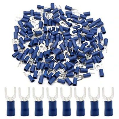 Image of Hocansen 100 Pieces Fork Wire Connectors Electrical Crimp Terminal Connectors（Blue/PF5)