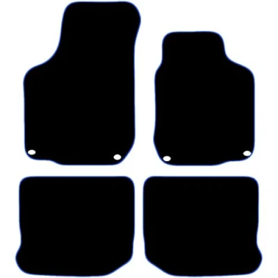 Image of Carsio Carpet Car Mats For Volkswagen Golf MK4 1997 2004 4 Piece Set with Oval Clips Tailored Fit Floor Mat Complete Accessory Black Custom Fitted All Weather, Anti Slip Backing &amp; Blue Trim