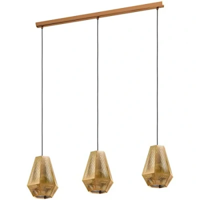 Image of EGLO Chiavica 1 Pendant Light, 3 Bulb Industrial Vintage Light Made of Steel in Brass, Dining Table Lamp, Living Room Hanging with E27 Socket