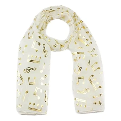 Image of Treble Clef &amp; Music Notes gold/silver reversible cream scarf