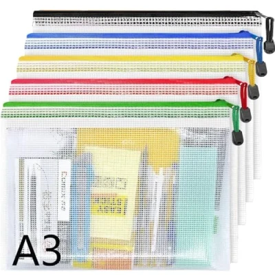 Image of A3 Plastic Wallets 5 Pack Mesh Zip File Document Folders,A3 Folders Bags Zipper Bag Wallet