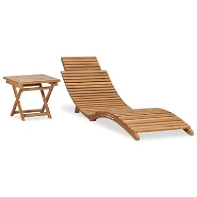 Image of vidaXL Folding Sun Lounger with Table in Solid Teak Wood Ergonomically Designed, Easy Clean, Space Saving, Durable Outdoor Garden Patio Furniture Set