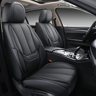 Image of Coverado Front Seat Covers, Waterproof Car Cover, Universal Protector Nappa PU Leather, Black Cushion,Car Covers and Back Fit for Most Cars, Pick up Truck,Vans