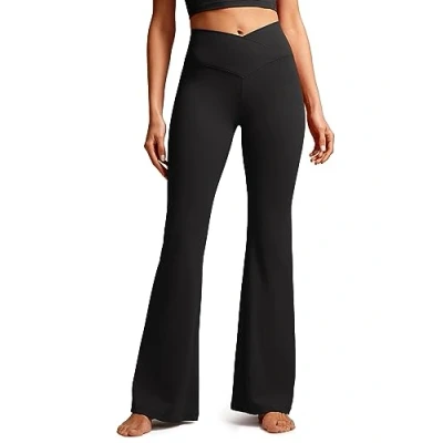 Image of CRZ Yoga Women&#039;s Butterluxe Crossover Flared Leggings 31&#039;&#039; High Waist Bootleg Workout Stretch Bootcut Pants Black 10