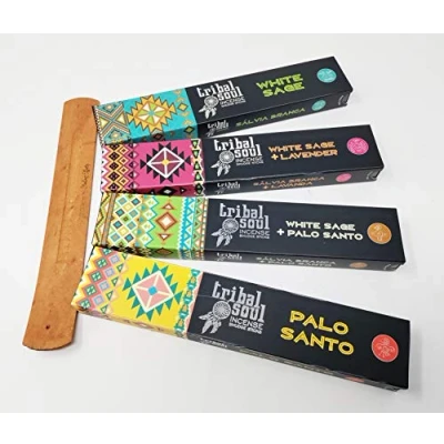 Image of Tribal Soul Incense Smudge Sticks White Sage &amp; Lavender, Palo Santo, with JRose Holder Natural Aromatherapy Scents TS4