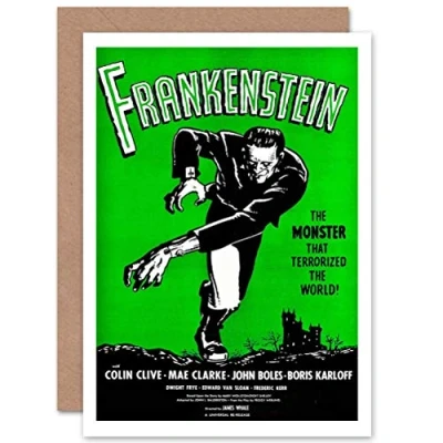 Image of Wee Blue Coo MOVIE FILM FRANKENSTEIN MONSTER KARLOFF HORROR SHELLEY GREETINGS CARD